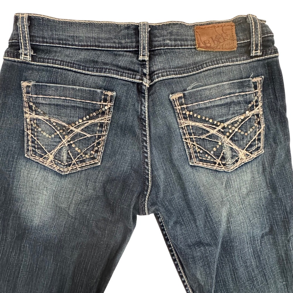 BKE Mya Jeans Womens 28 Bootcut Y2K Embellished Flap Pocket Dark Wash Denim - Picture 4 of 10
